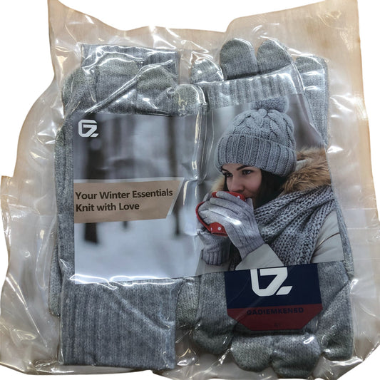 GADIEMKENSD Winter Gloves 2 Packs New Light Gray Knit Warm Essentials Women