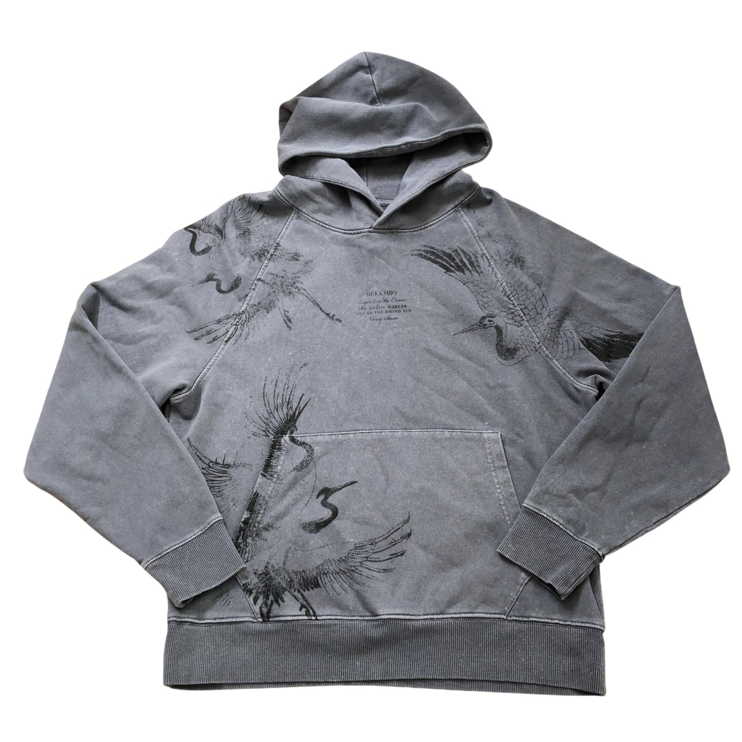 River Island Men's Hoodie Grey Casual with Crane Print Size S