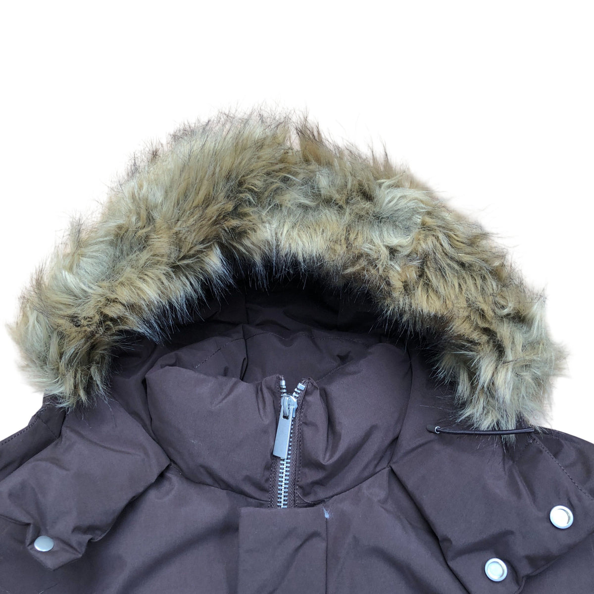 River Island Studio Brown Hooded Coat with Faux Fur