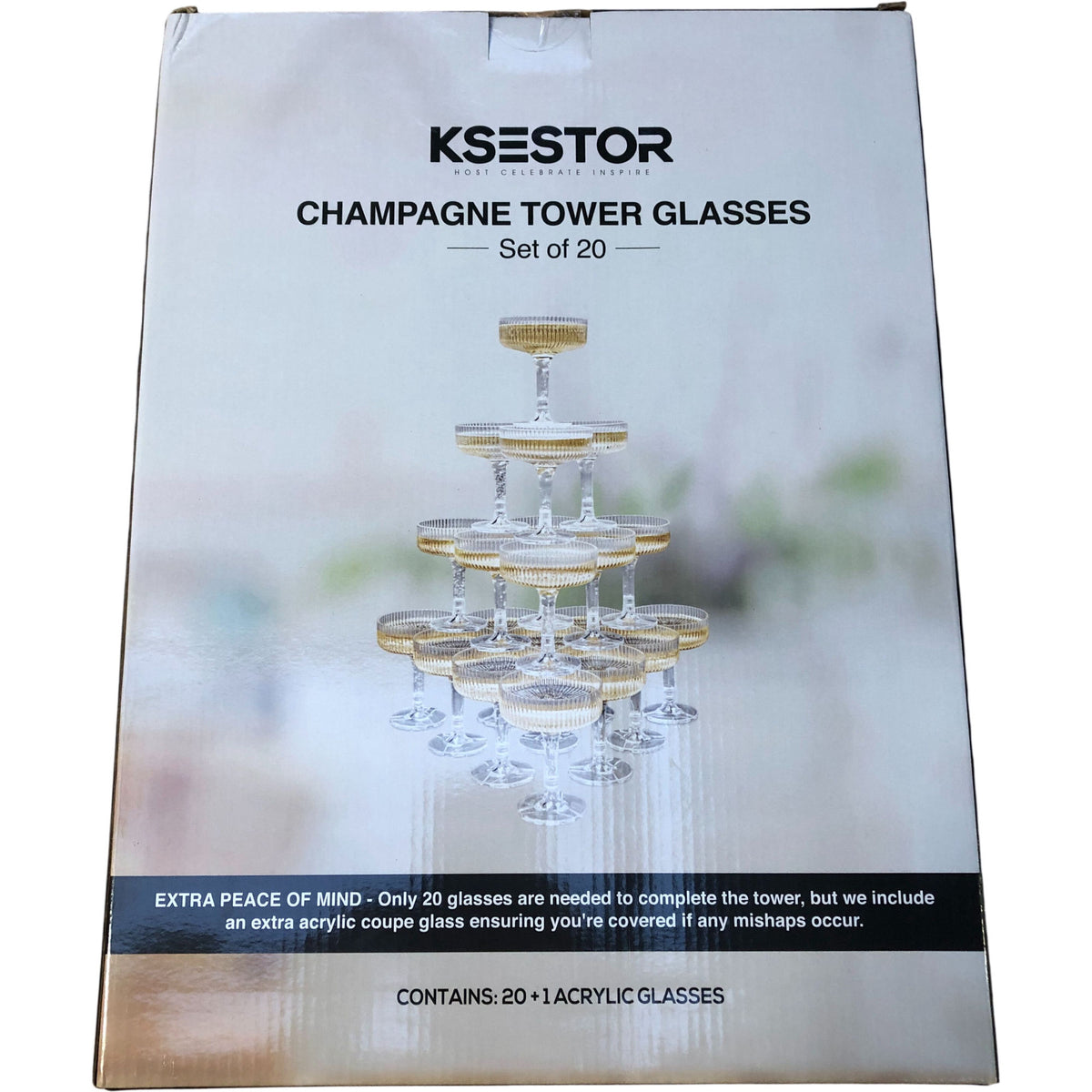 KSESTOR Champagne Tower Glasses Set of 20 Clear Plastic Coupe Glasses