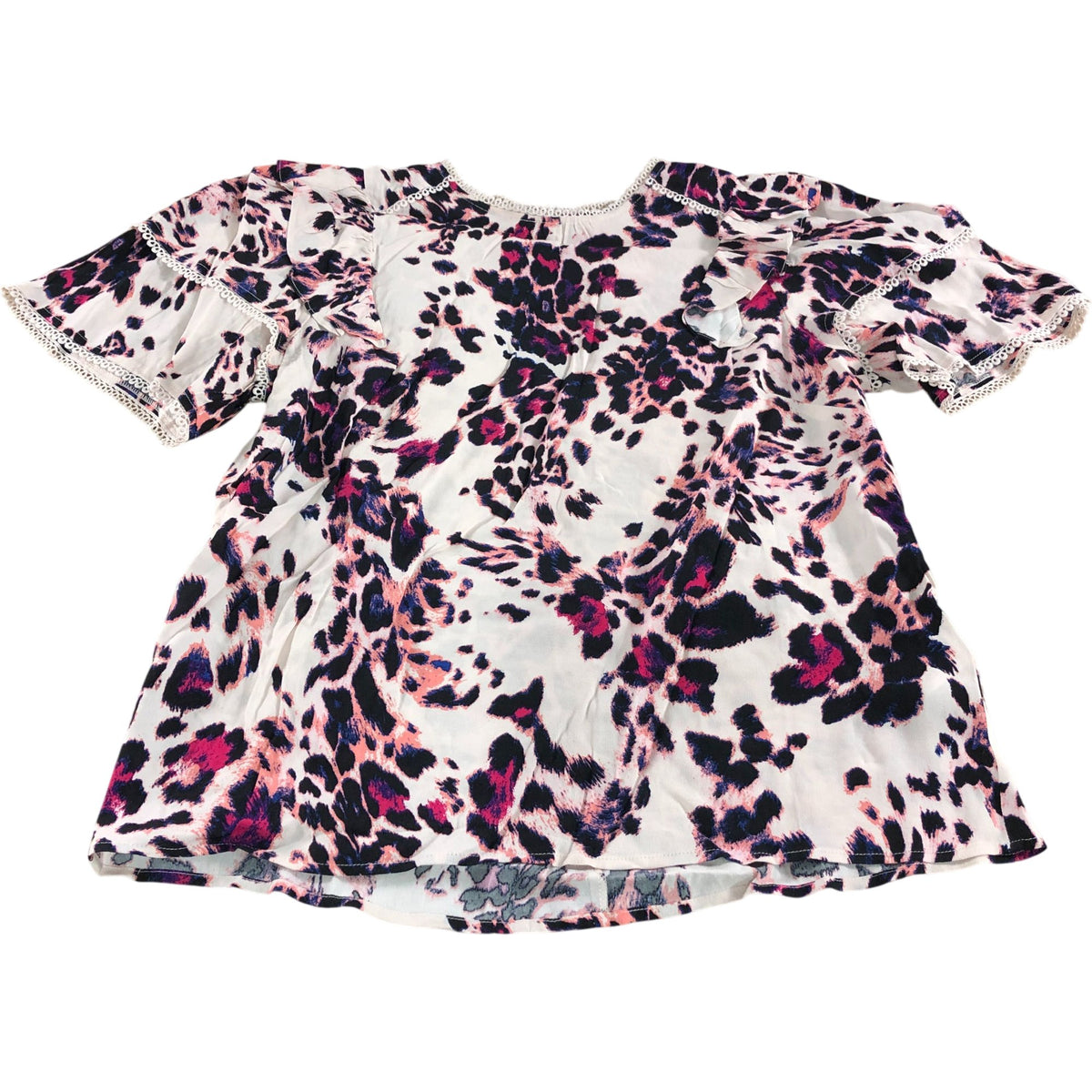 Love And Roses UK14 Women's Pink Animal Print Blouse Short Sleeve Soft Fabric