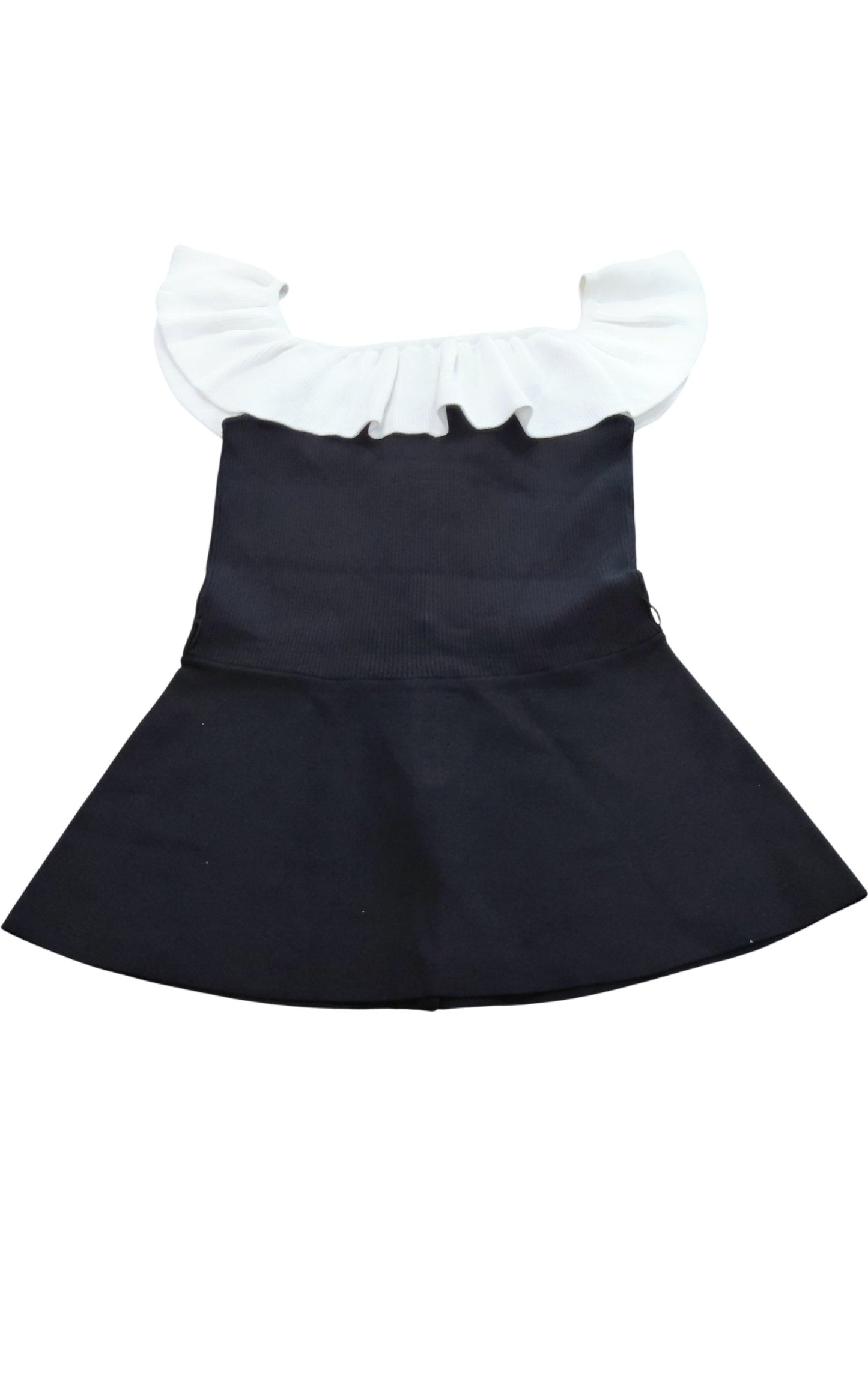 River Island Women's Black Top Size S With White Ruffled Neckline