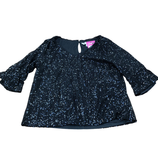 Sequin Blouse UK12 Women's Sparkly Black Top V Neck Party Wear