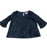 Sequin Blouse UK12 Women's Sparkly Black Top V Neck Party Wear