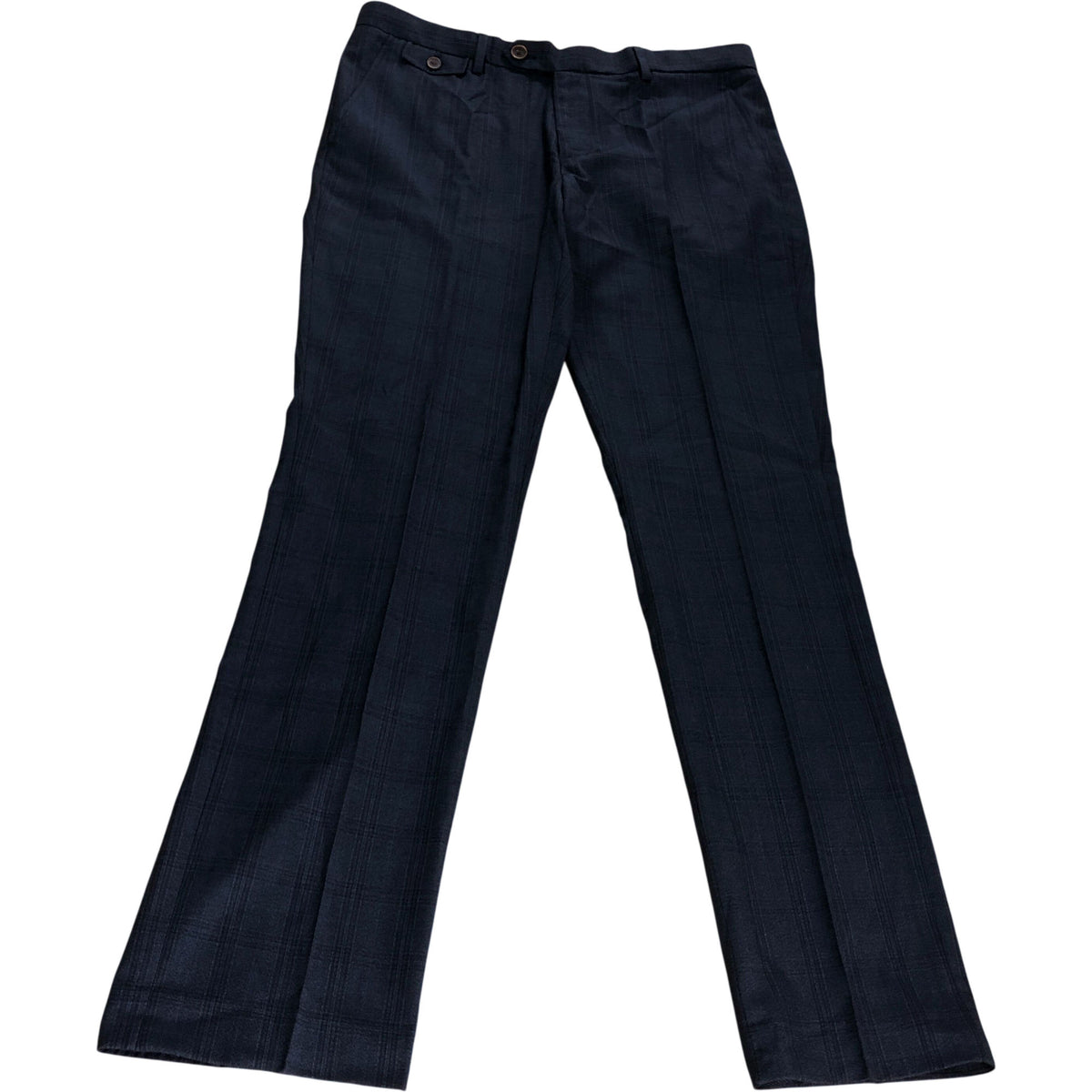 Slim Fit Trousers Waist Navy Blue Check Pattern