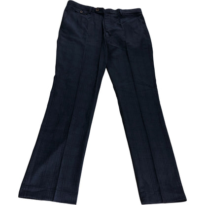 Slim Fit Trousers Waist Navy Blue Check Pattern