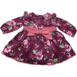 Floral Dress 0-3 Months Baby Girl Long Sleeve Pink Bow Detail