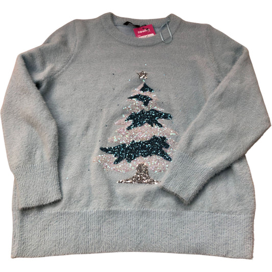 Sequin Christmas Tree Sweater Size 16 Women's Festive Blue Knit