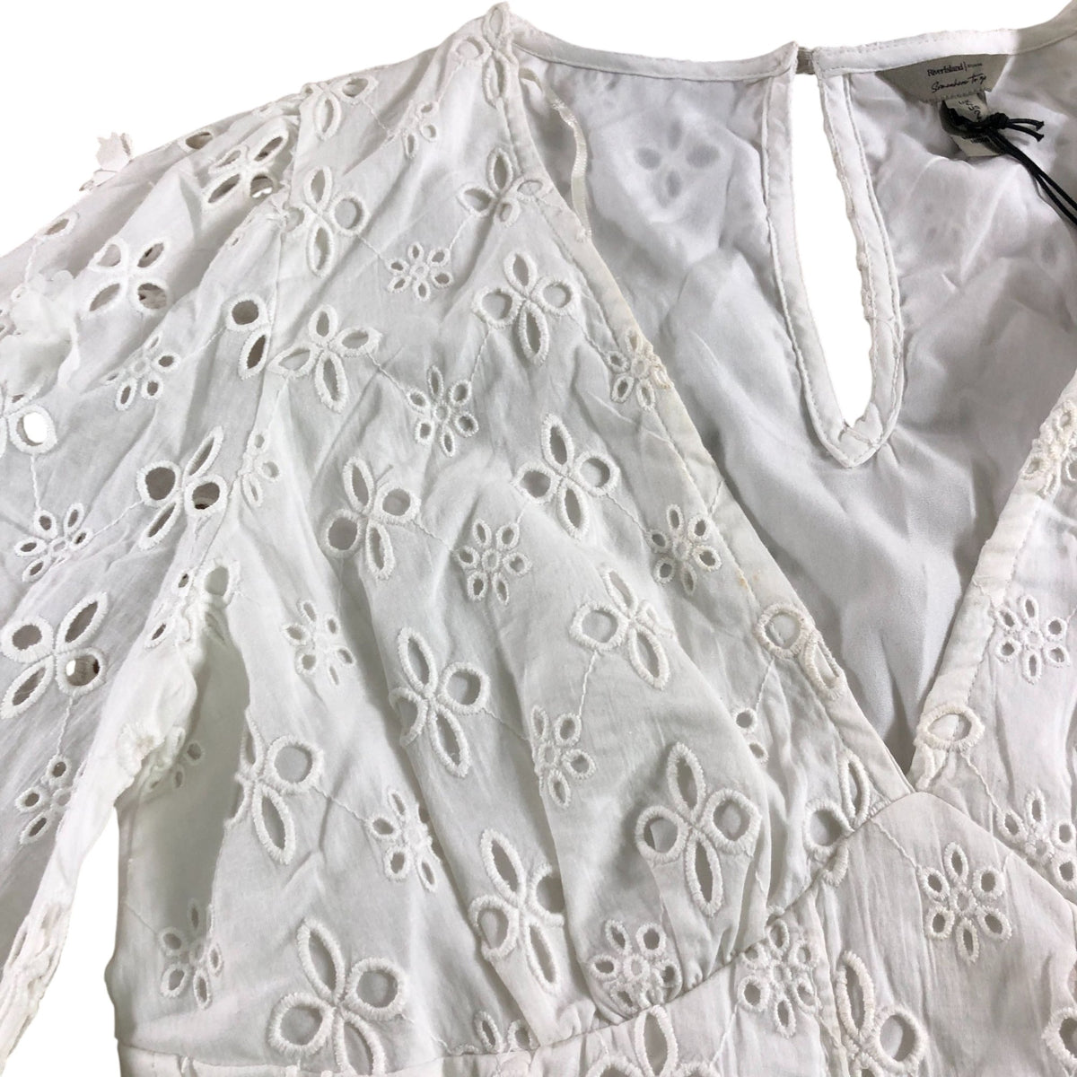 River Island White Peplum Top UK6 Women's Embroidered Long Sleeve Blouse