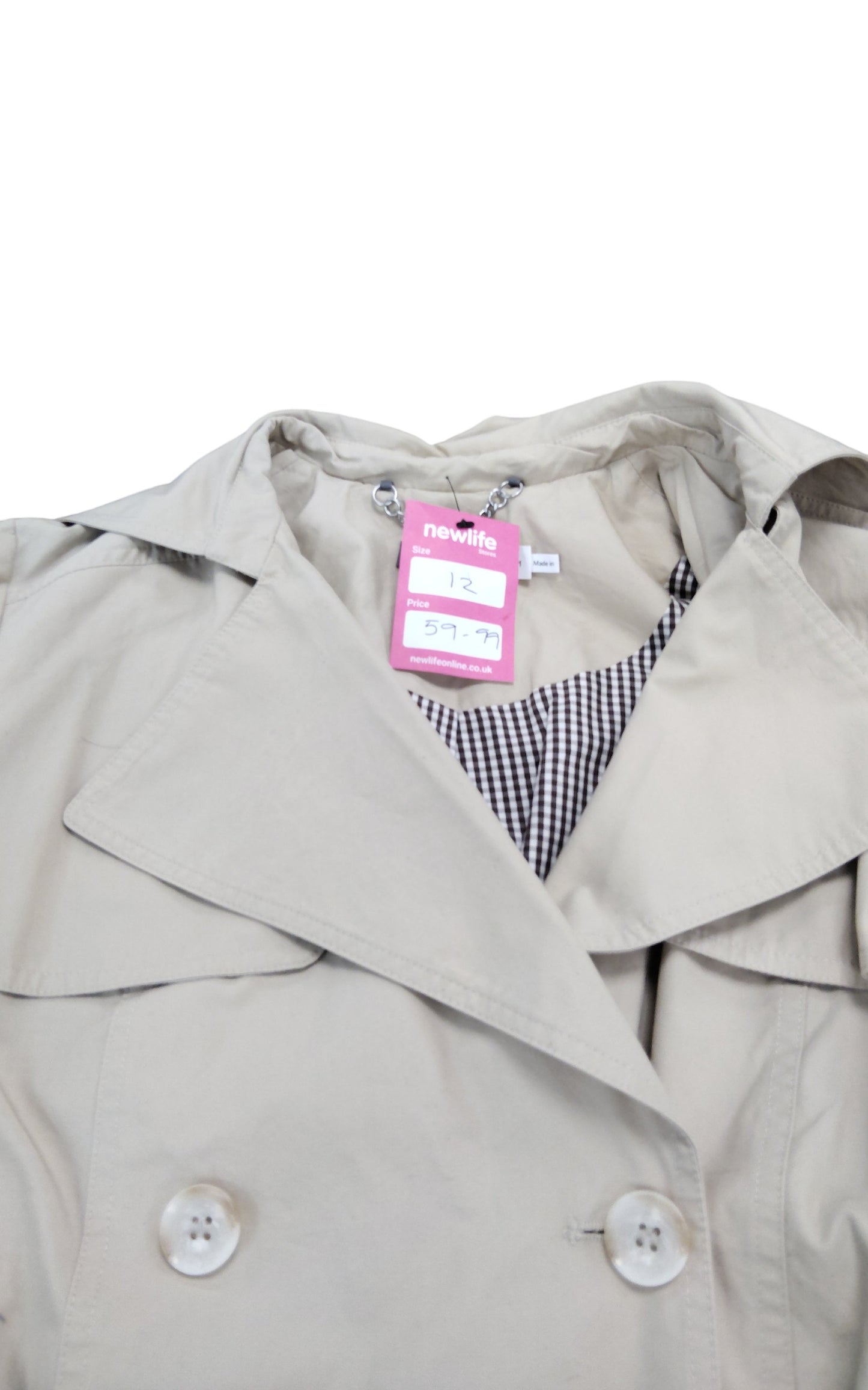 Trench Coat Size 12 Women's Classic Beige Double Breasted Outerwear