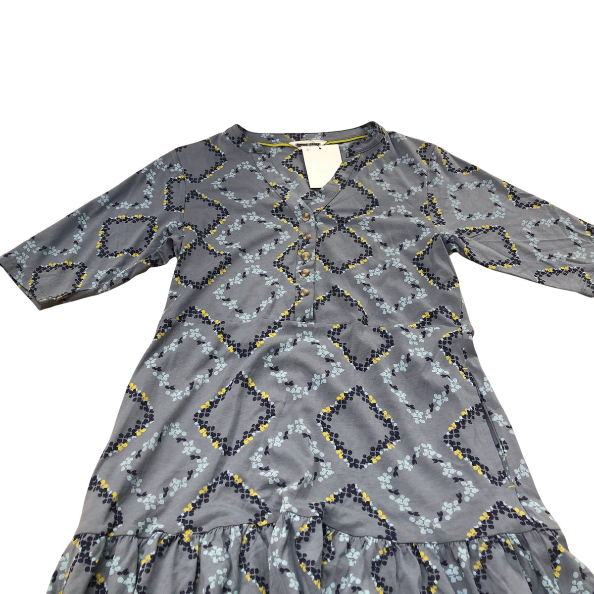 Midi Dress Women's Patterned V Neck Three Quarter Sleeve Casual UK8
