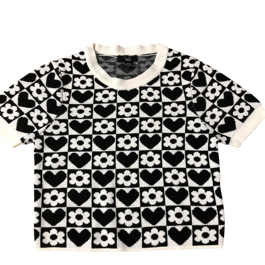 River Island 915 Kids Sweater Black White Floral Heart Pattern 12-13 Years