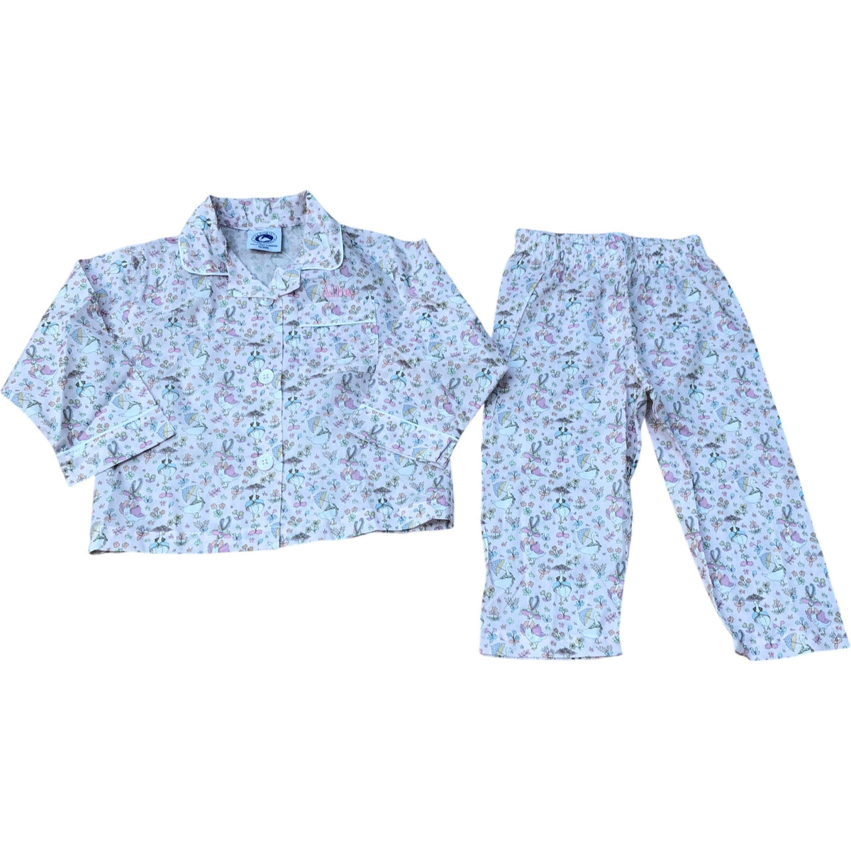 Liberty Fabric Kids Pyjama Set Geese Umbrella Design 12-24 Months