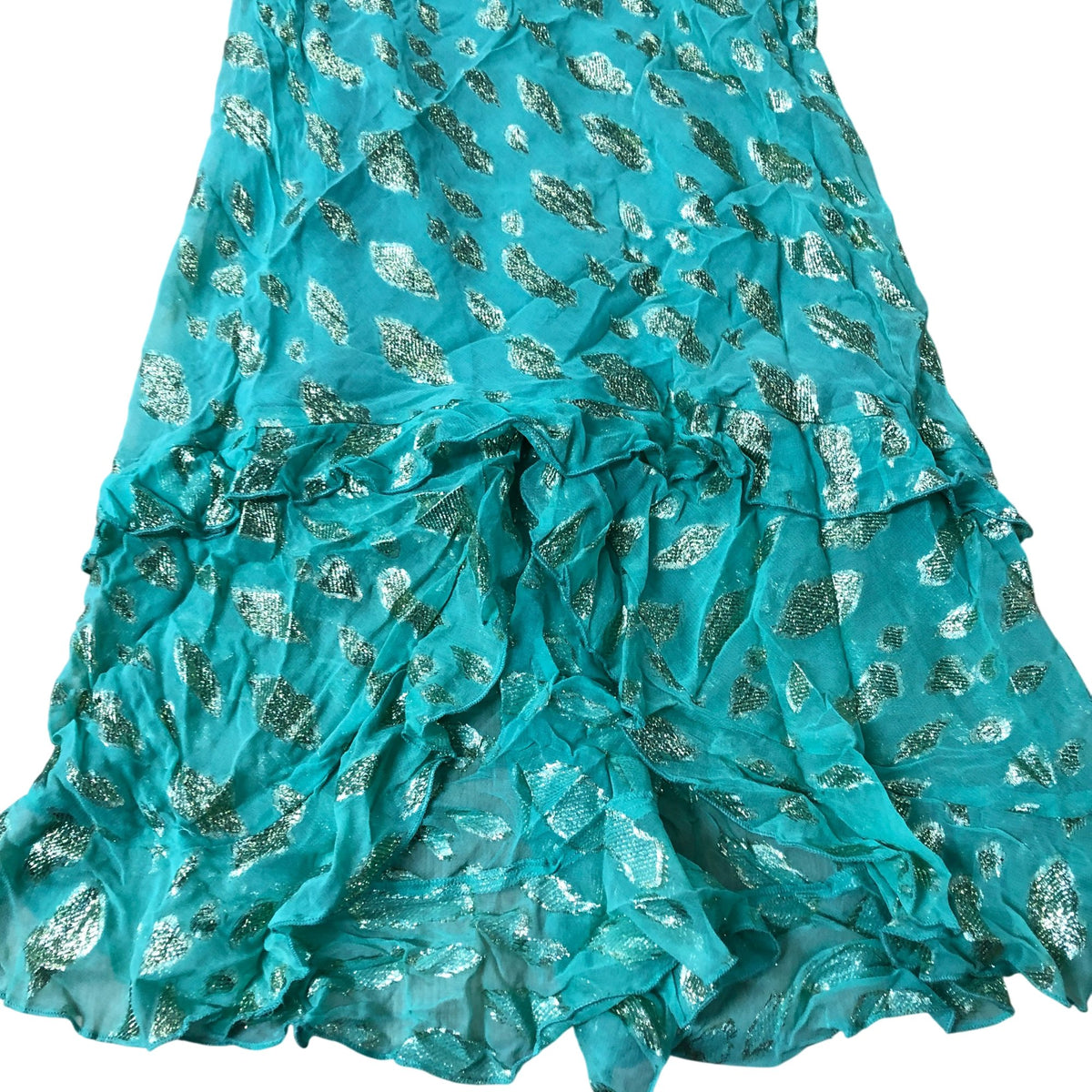 Dress Women's Ruffled V Neck Teal With Gold Foil Detailing UK14
