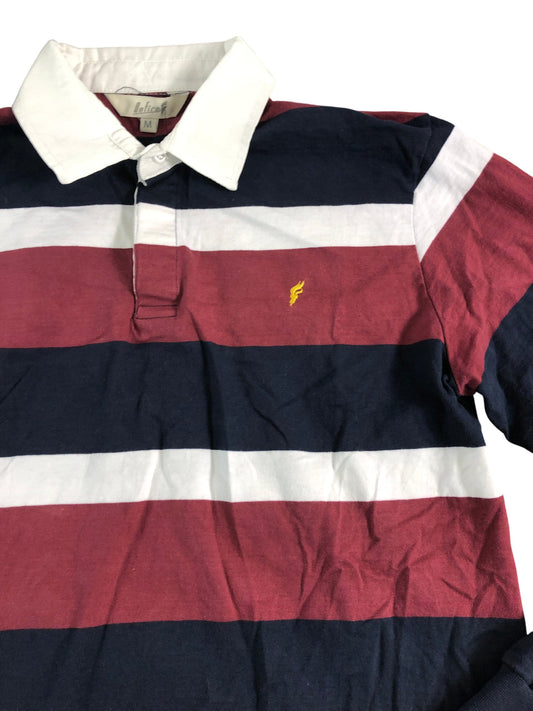 ONFIRE Long Sleeve Polo Shirt Men's Cotton Striped Red White Navy Size Medium