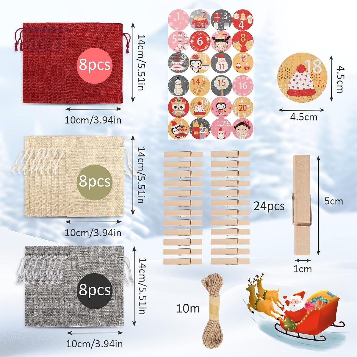 Line Jute Make Your Own Christmas Advent Calendar 24 Pieces