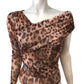 River Island Brown Leopard Print Bodysuit UK8 Women's One Sleeve Ruched Top