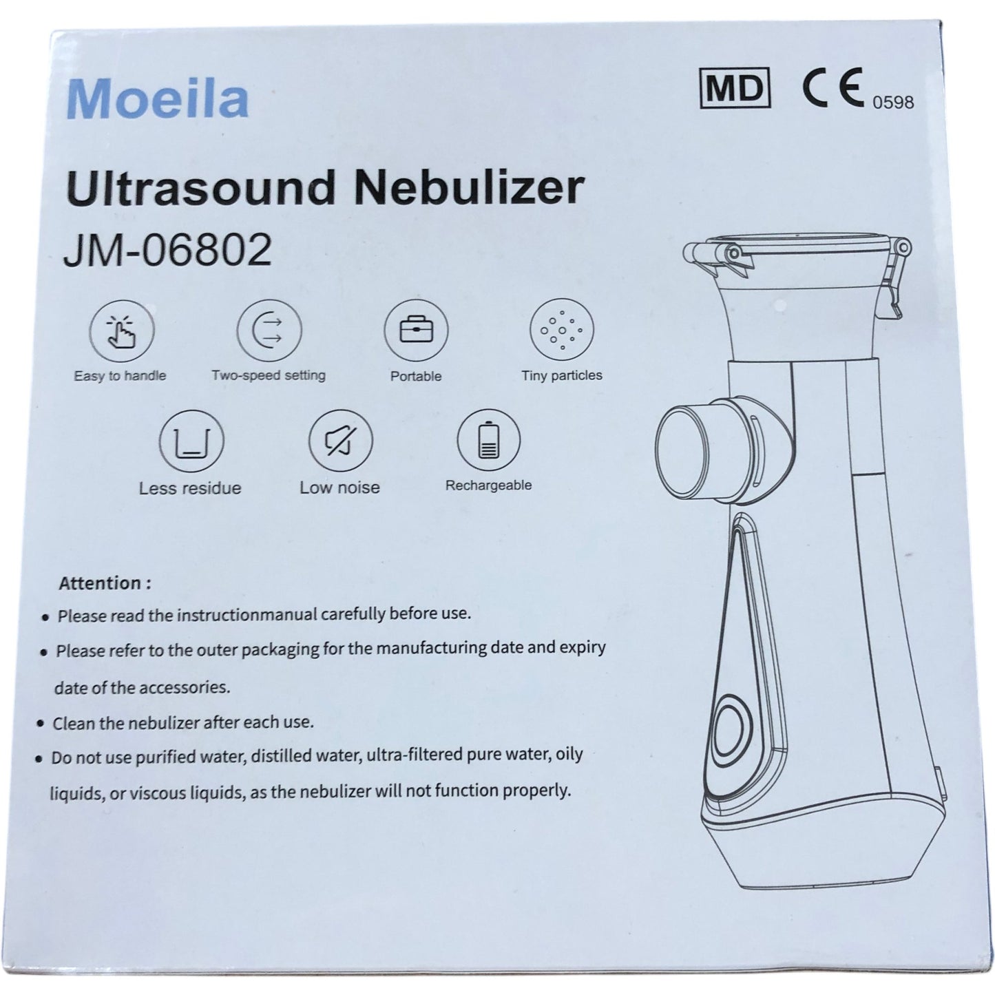 MOEILA Ultrasound Nebulizer JM06802 Portable Rechargeable Low Noise Nebuliser
