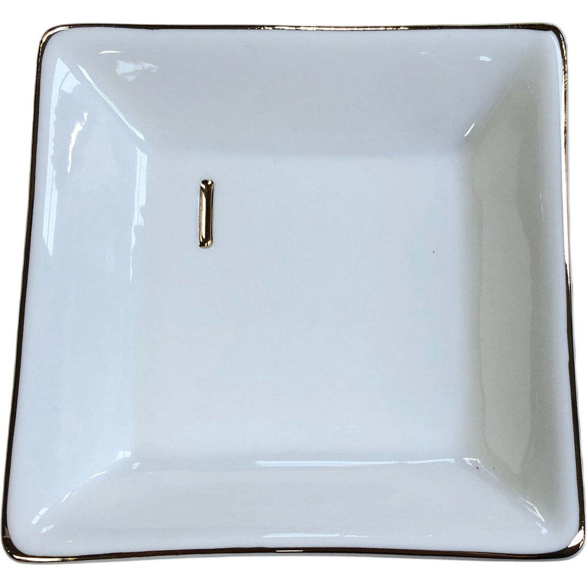 Jewellery Storage Trinket Dish Square White Gold Letter 'I'
