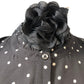 Polka Dot Blouse UK12 Women's Sheer Long Sleeve Black Top with Scarf