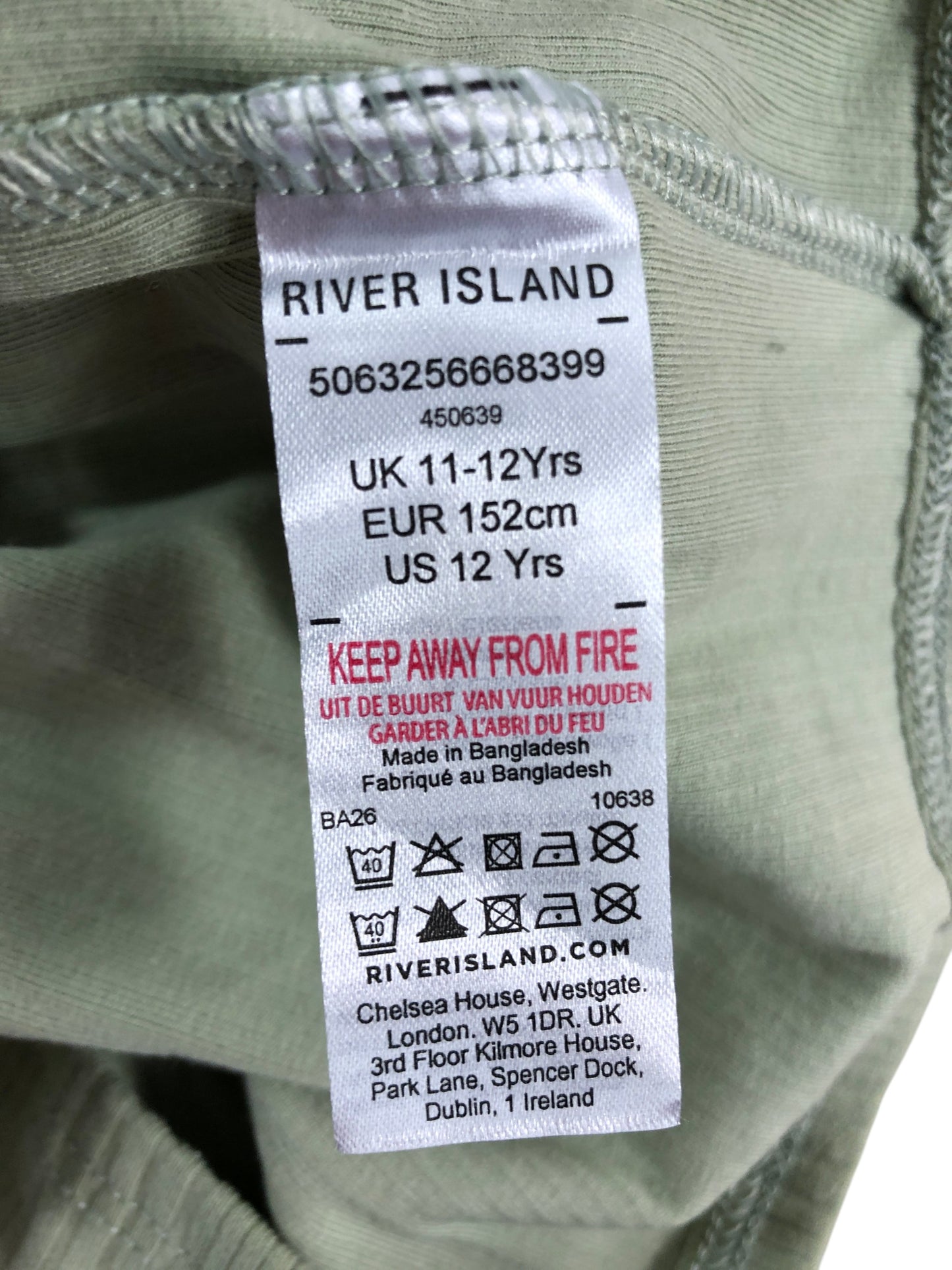 River Island Girls Ribbed Vest Top 11-12YRS Kids Light Green Cotton Sleeveless