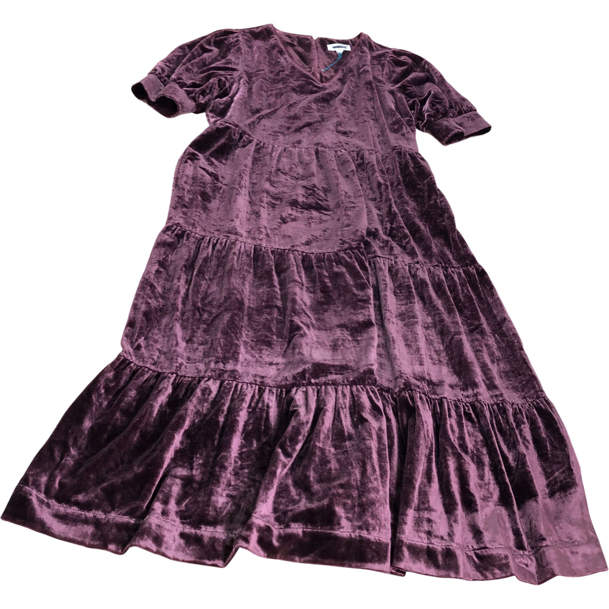Velvet Dress UK14 Women's Plum V Neck Short Sleeve