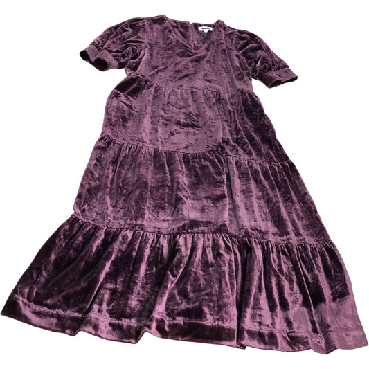 Velvet Dress UK14 Women's Plum V Neck Short Sleeve
