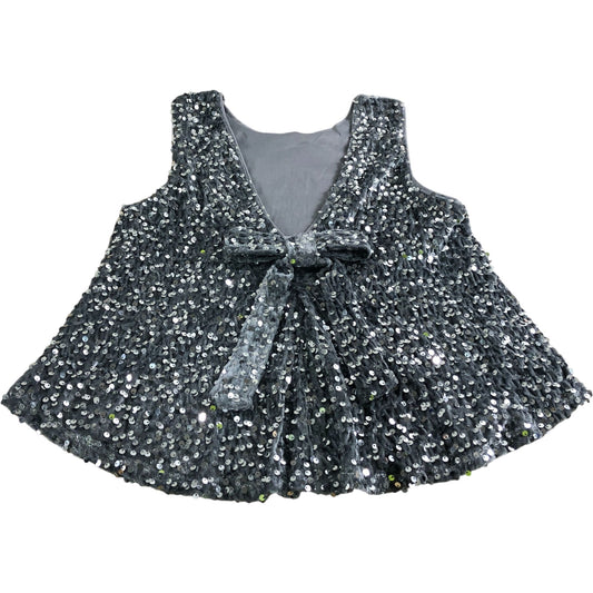 River Island Silver Sequin Sleeveless Bow Top UK 8 Women's Party Wear