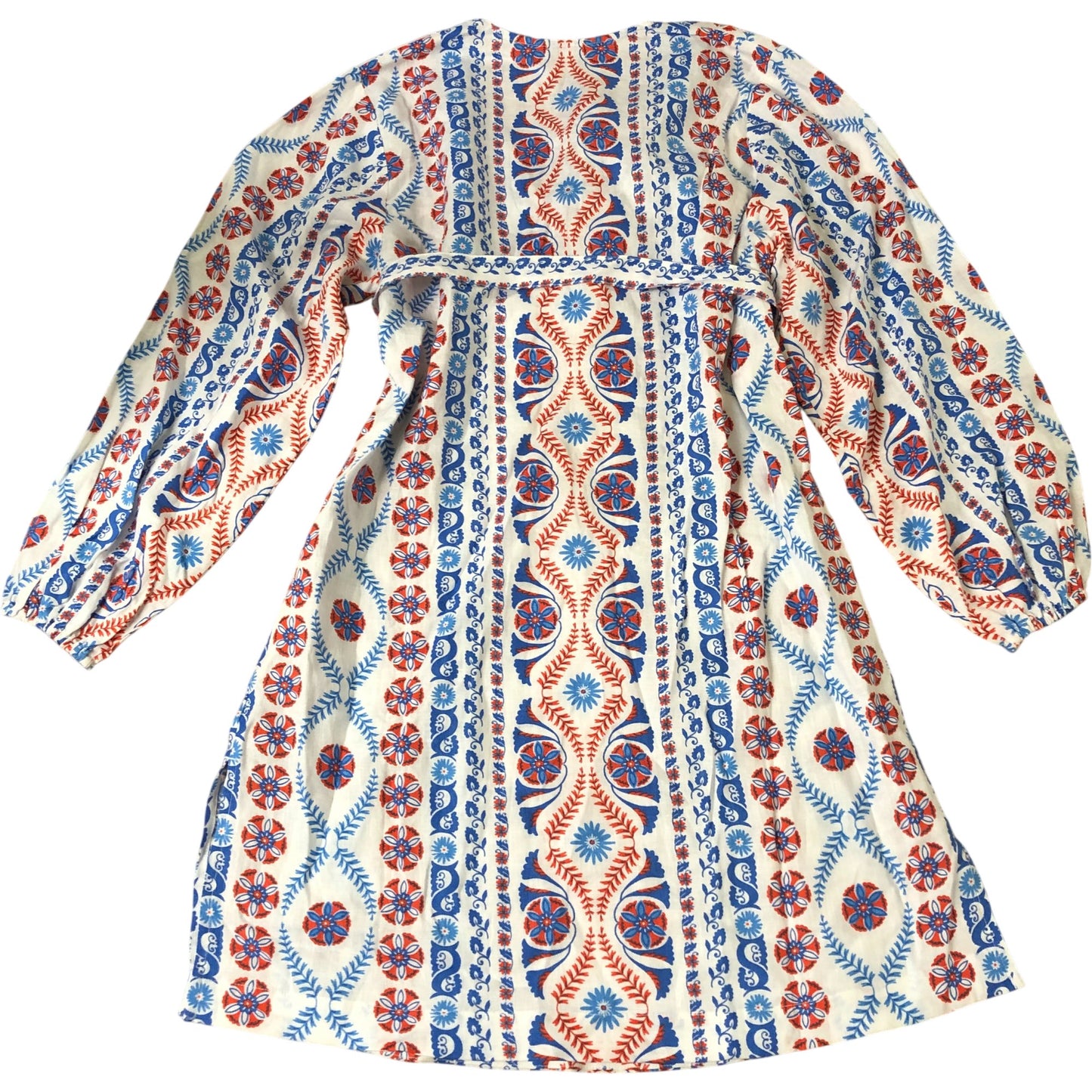 Floral Print Women's Dress UK14 Casual Boho Style 100% Linen Long Sleeve