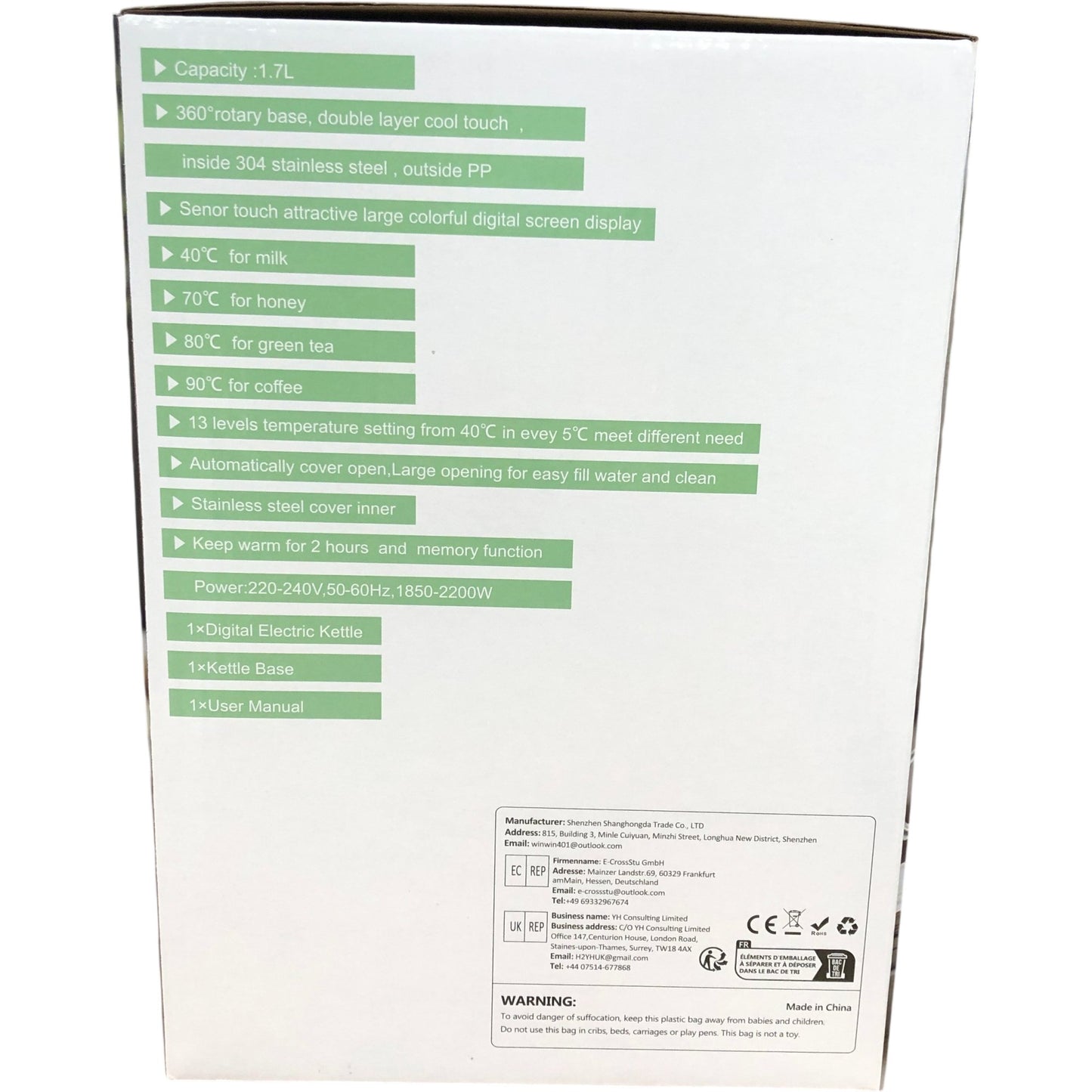 Sokany Digital Electric Kettle HHB6701D Black 1850W Fast Boiling 1.7L