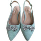 Pointed Toe Dusty Blue Suede Slingback Heels Crystal Detail
