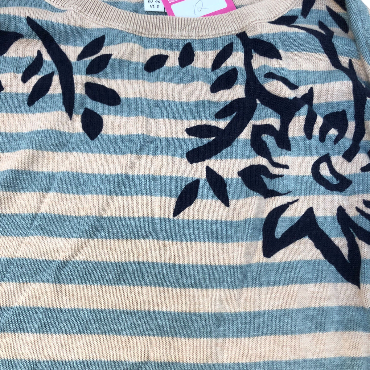 Striped Floral Sweater 12 Women's Organic Cotton Blend Jumper