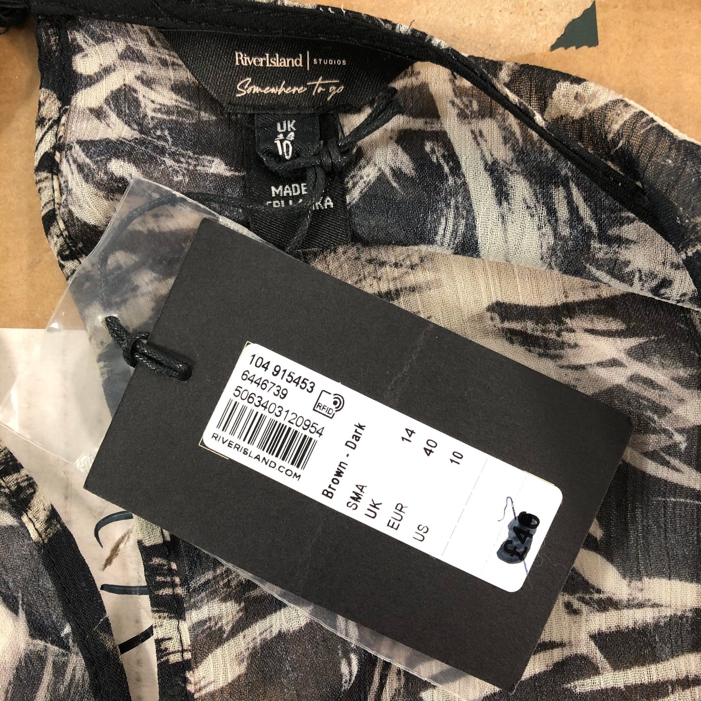 River Island UK14 Women's Brown Abstract Print Short Dress Summer Style