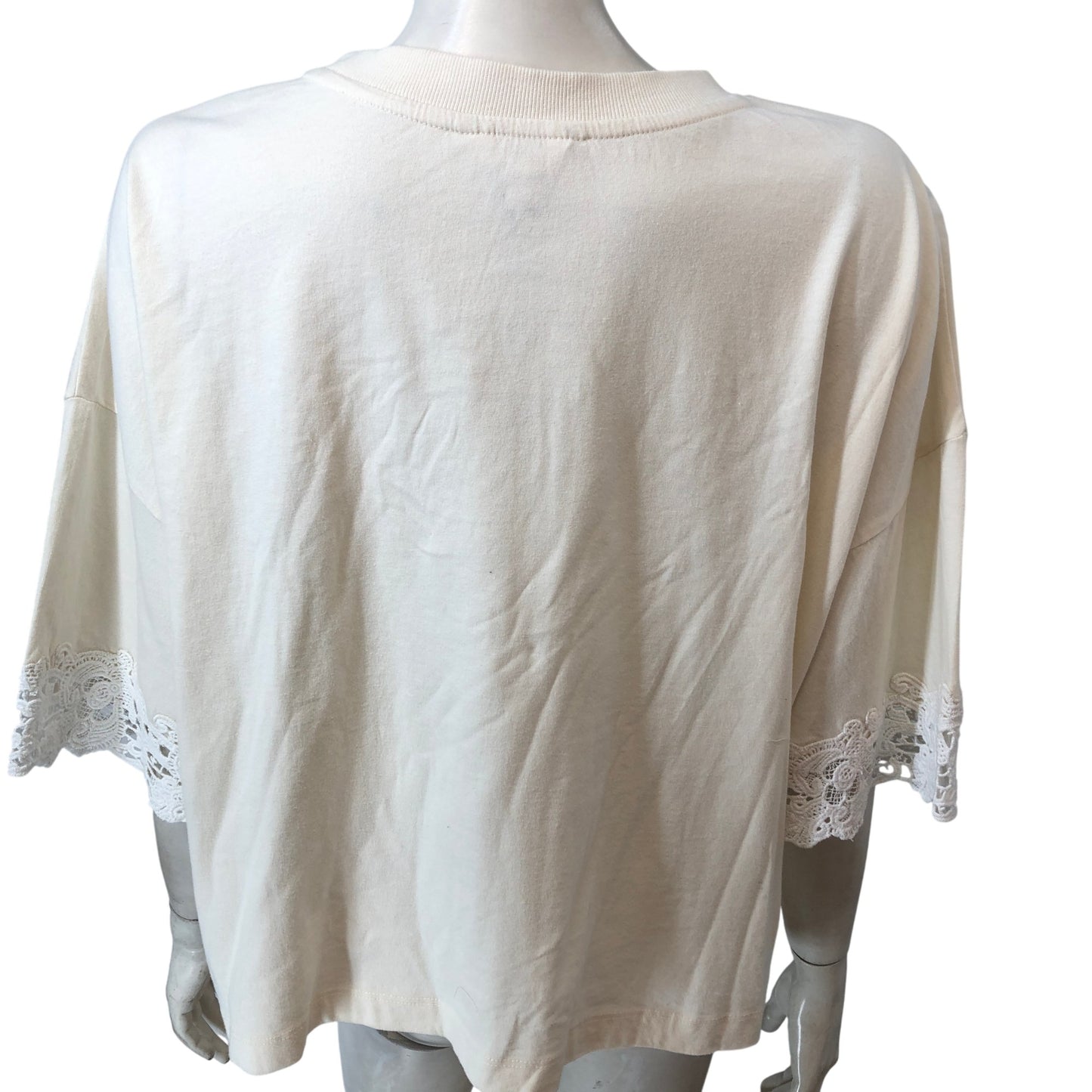 River Island Relaxed Ecru Top UK18 Women's Lace Detail Short Sleeve Casual