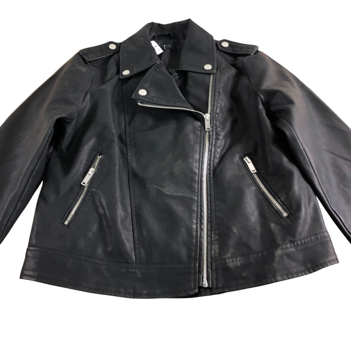 Black Biker Jacket UK12 Women's Faux Leather Zip
