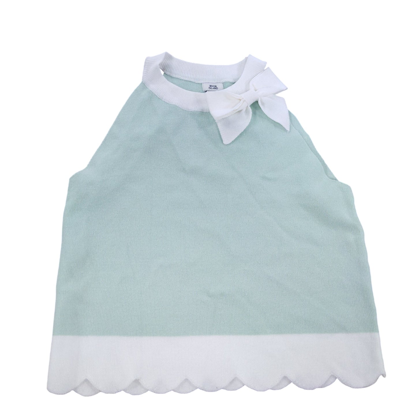 River Island Girls Tank Top UK11-12 Years Mint Green Bow Detail Scalloped Hem