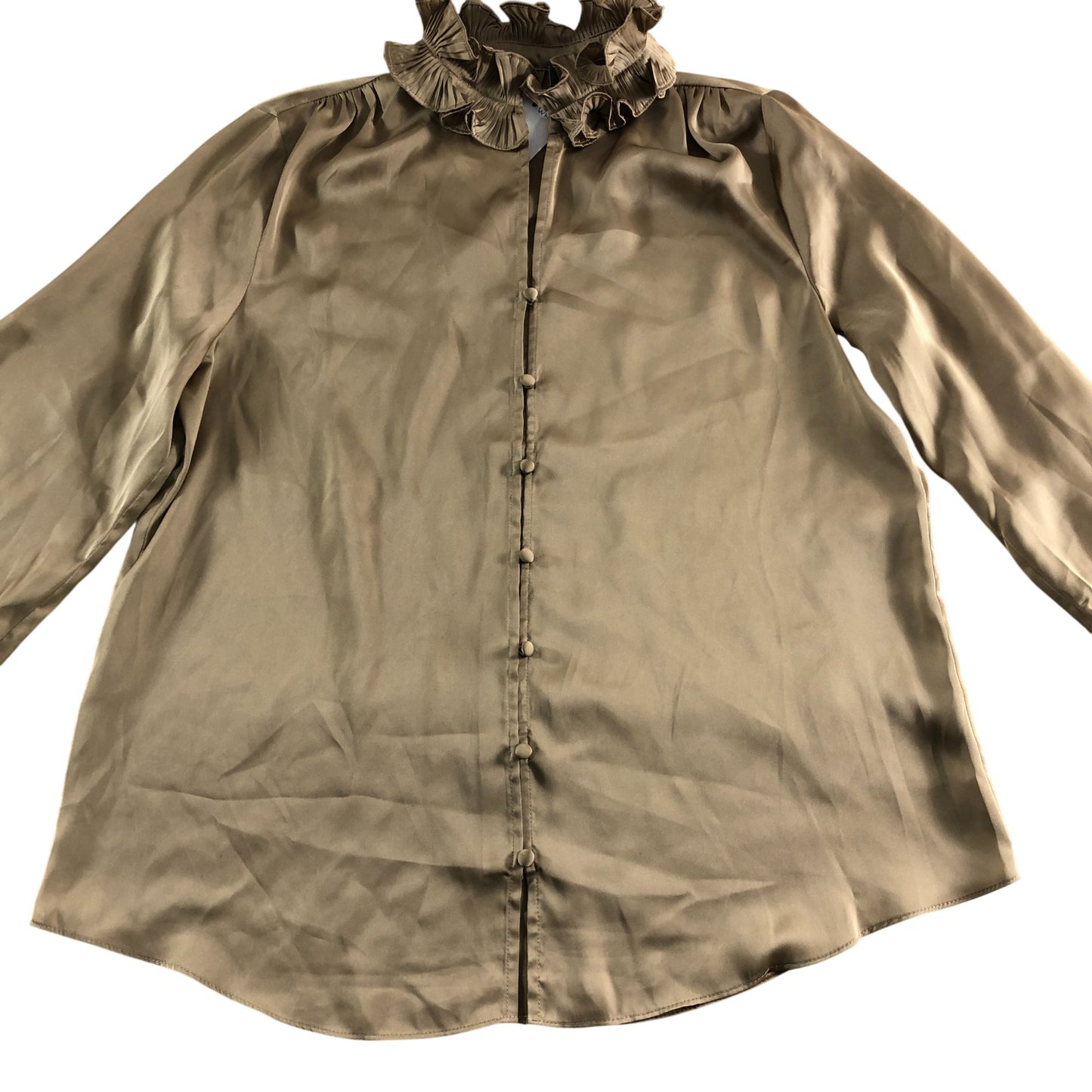 Branded Gold Ruffle Satin Blouse - Size 8