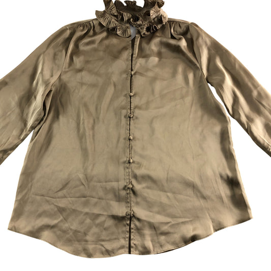 Branded Gold Ruffle Satin Blouse - Size 8