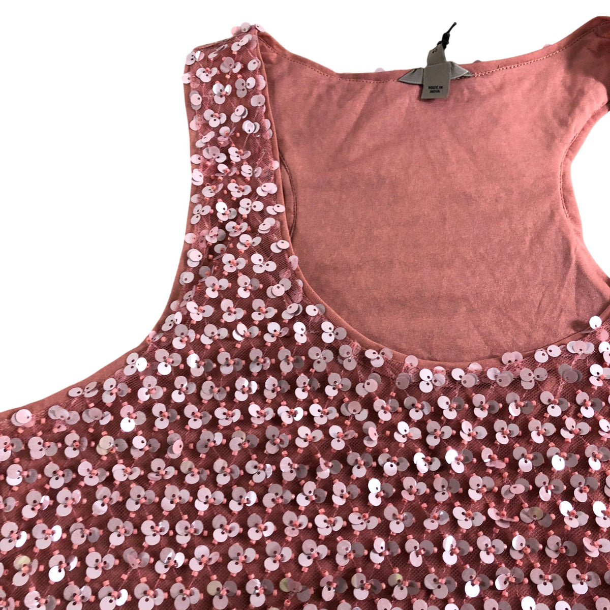 River Island Women's Sequin Top Blush Pink Sleeveless Party Wear Size 10