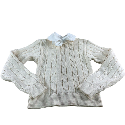 River Island Women's Cable Knit Sweater UK XS Cream Long Sleeve Bow Detail
