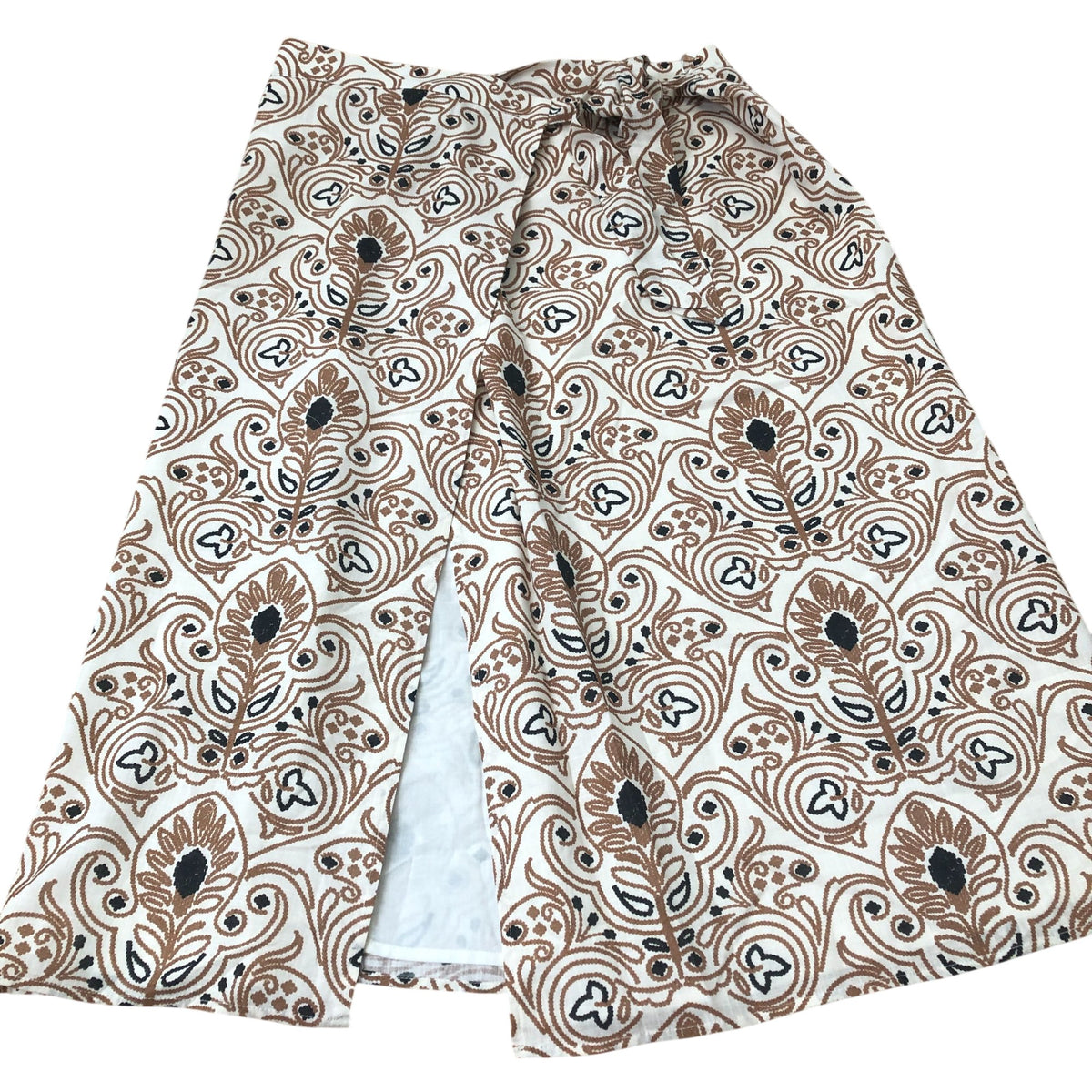 Neutral Print Wrap Midi Skirt Floral Design Cotton Lightweight