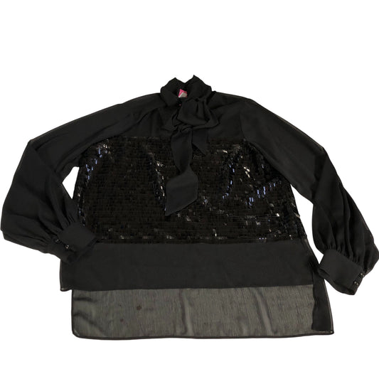 River Island Black Sequin Blouse UK Medium Women's Long Sleeve