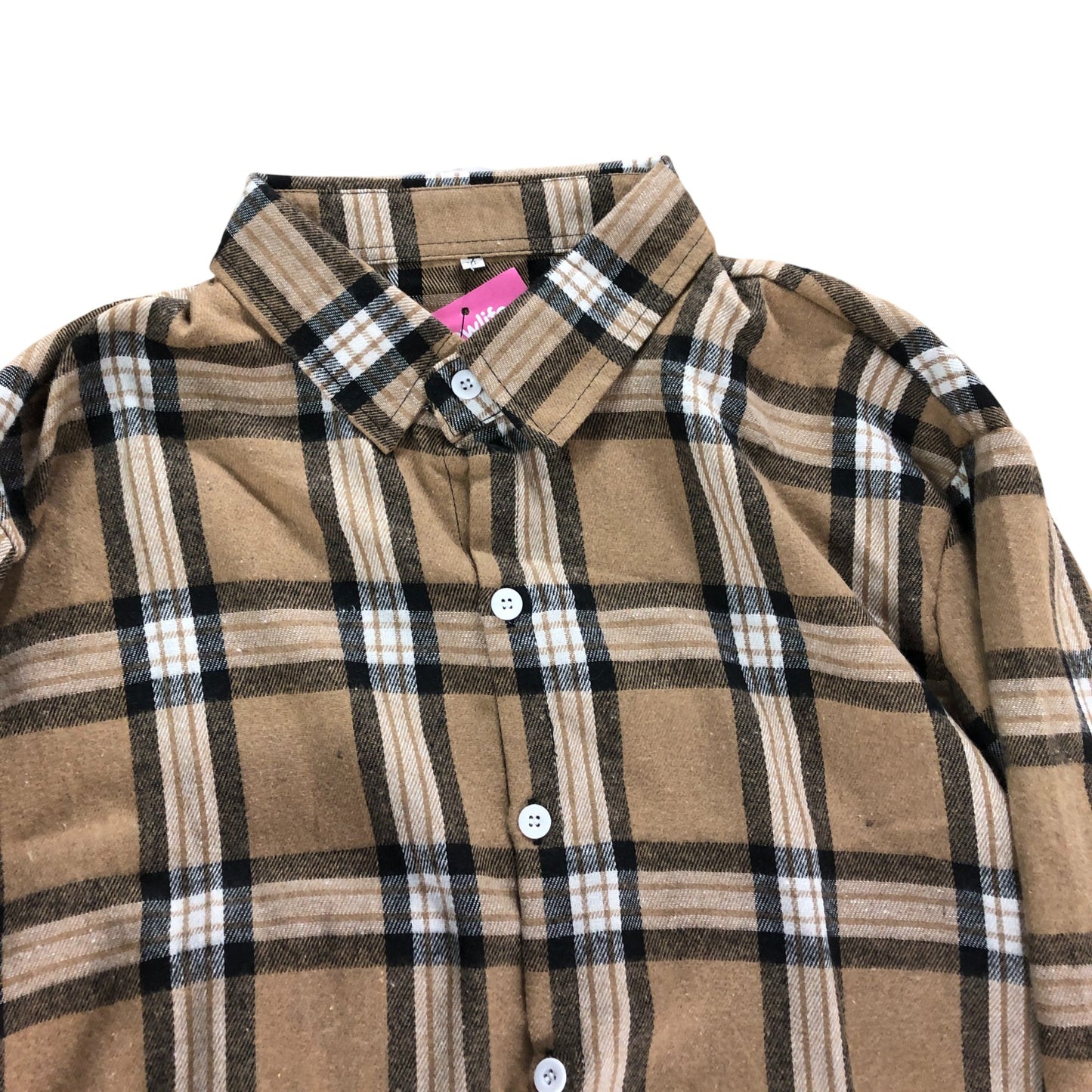 Flannel Shirt Men's Casual Long Sleeve Checked Brown Black XL