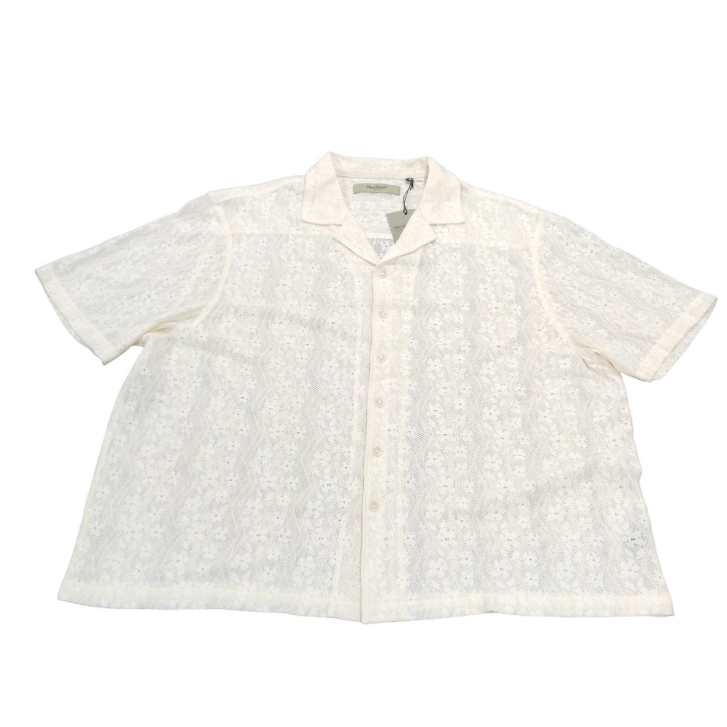 River Island Short Sleeve Lace Shirt XL Men's Cream Summer Casual Top