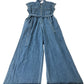 Denim Jumpsuit Women's Sleeveless Button Detail Wide Leg UK14