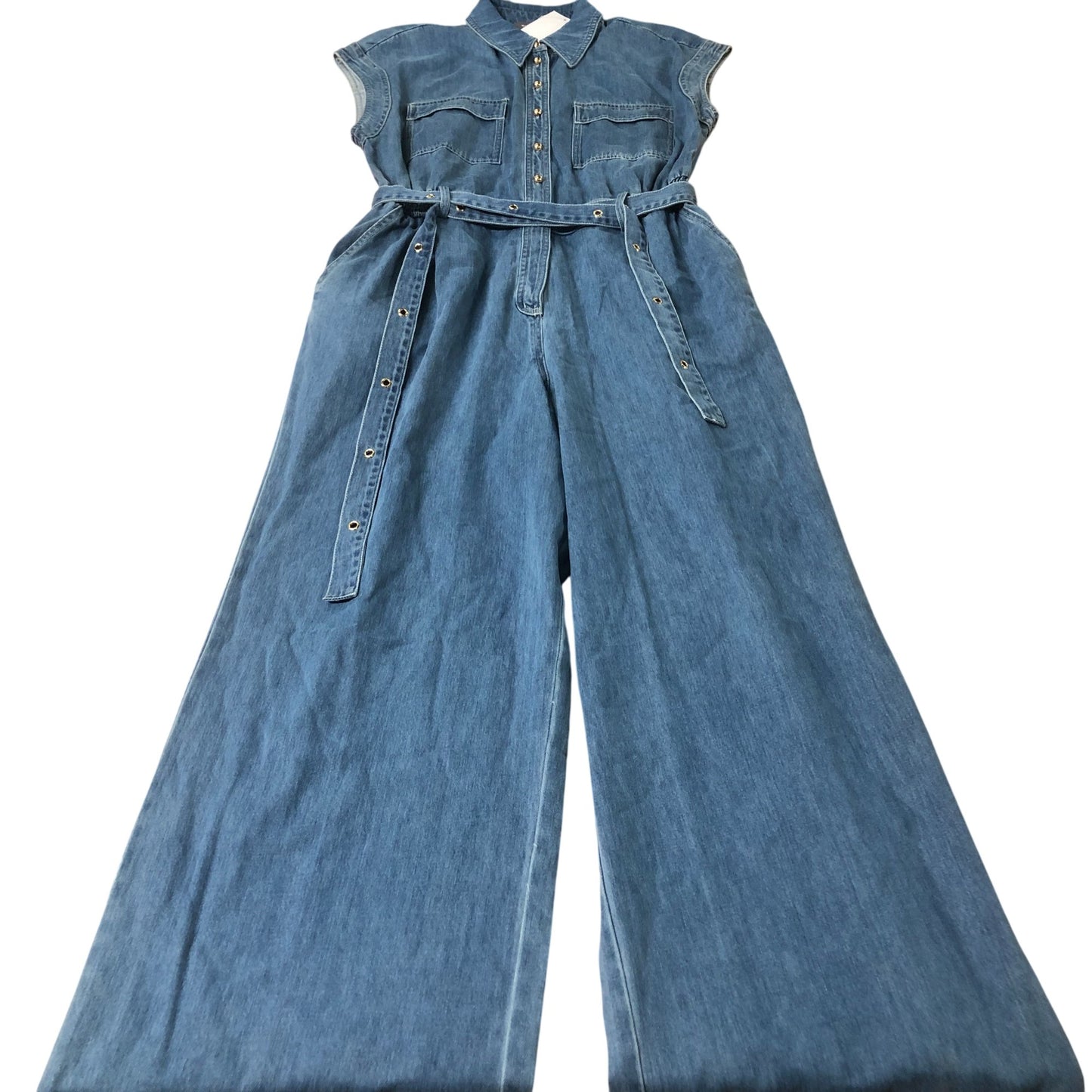 Denim Jumpsuit Women's Sleeveless Button Detail Wide Leg UK14