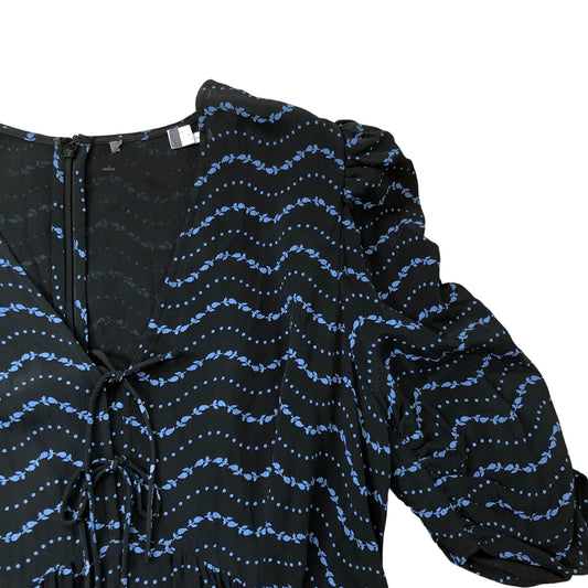 Summer Maxi Dress Women's Black Blue Patterned Flowy Size 12