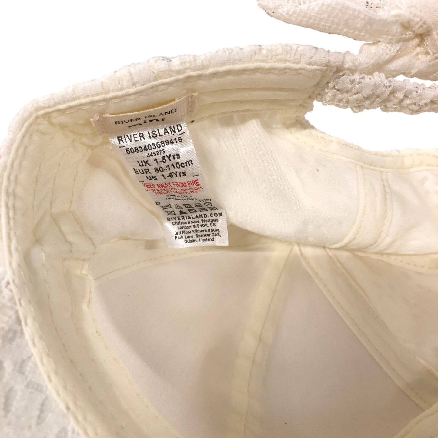 River Island White Sequin Lace Baseball Cap Kids Size 1-5 Years Girl's Accessory