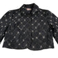 Embellished Cropped Jacket Women's Black Sequined Quilted Size Medium