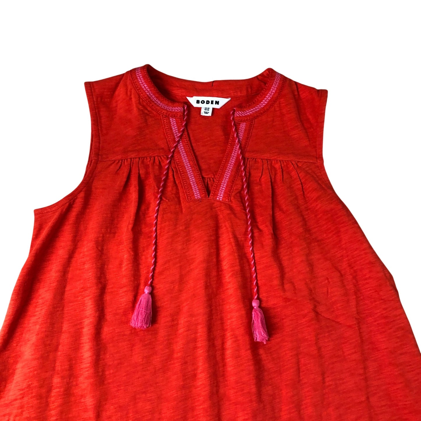 Sleeveless Dress Women's Bright Orange Cotton Tassel Detail UK4